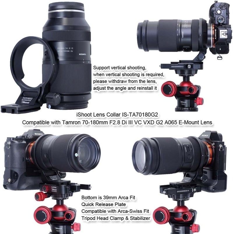 iShoot Tripod Mount Ring Lens Collar Compatible with Tamron 70-180mm f/2.8 Di III VC VXD G2 A065 E-Mount, Support Holder Bracket Arca-Swiss Fit Quick Release Plate for Arca Fit Head Clamp & Stabilizer - Image 5